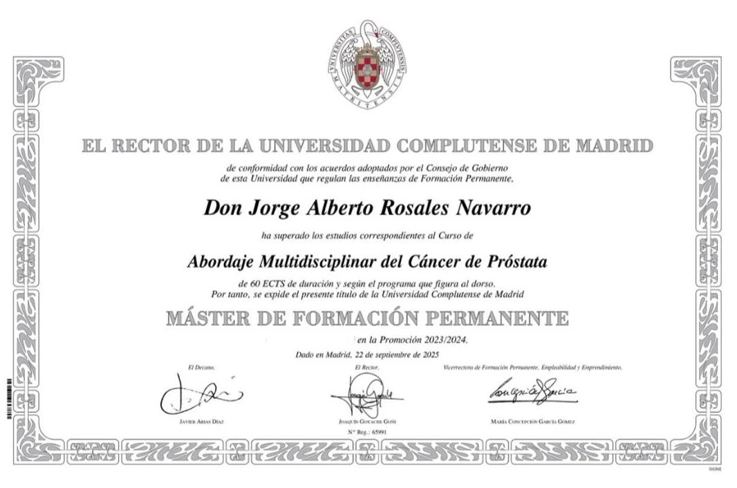 Título de Máster en Abordaje Multidisciplinar del Cáncer de Próstata, Universidad Complutense de Madrid